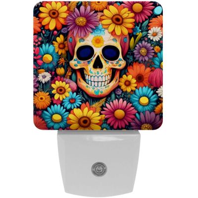 NEWzone Skull Flowers Butterfly Night Light Plug into Wall with Dusk to Dawn Sensor LED Nightlight for Kid Girls Boys Room Decor, Hallway, Kitchen, Bathroom, Nursery, Stairs