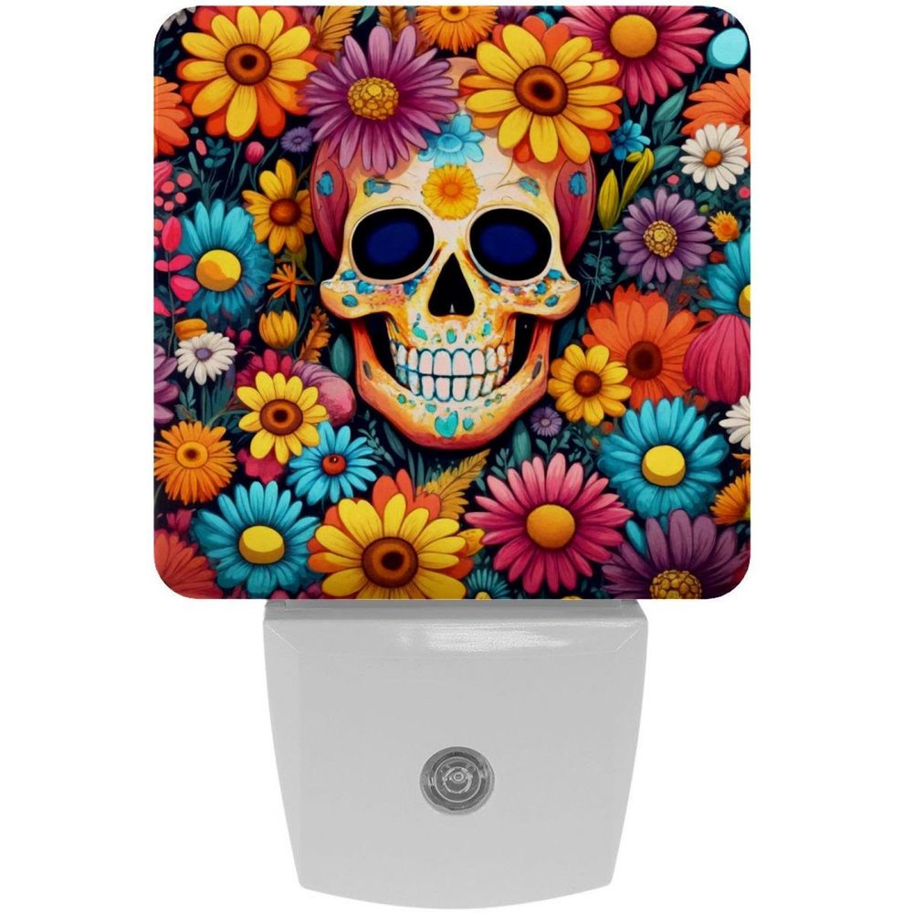NEWzone Skull Flowers Butterfly Night Light Plug into Wall with Dusk to Dawn Sensor LED Nightlight for Kid Girls Boys Room Decor, Hallway, Kitchen, Bathroom, Nursery, Stairs