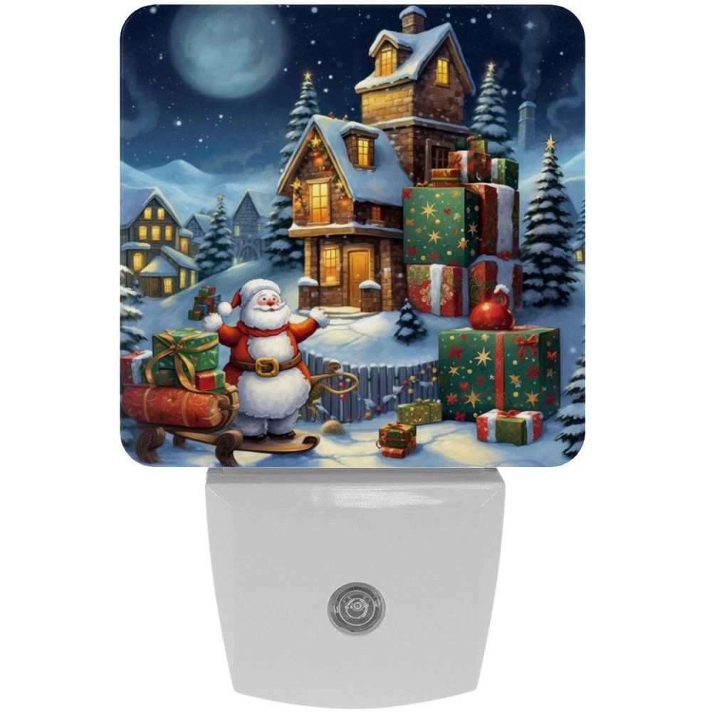 NEWzone Snowman Xmas Tree Santa Sleigh Night Light Plug into Wall with Dusk to Dawn Light Sensors, Warm Nightlights for Bedroom, Bathroom, Hallway, Kitchen, Gifts Ideal for Girls Boys