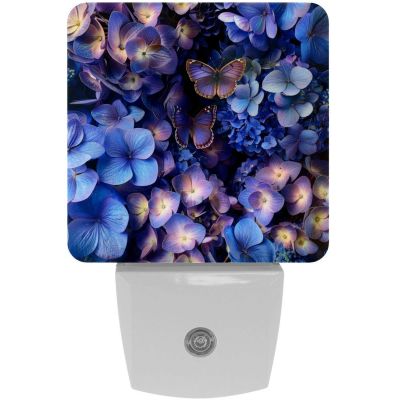 NEWzone Purple Flower Butterflies Night Light Plug into Wall with Dusk to Dawn Sensor LED Nightlight for Kid Girls Boys Room Decor, Hallway, Kitchen, Bathroom, Nursery, Stairs
