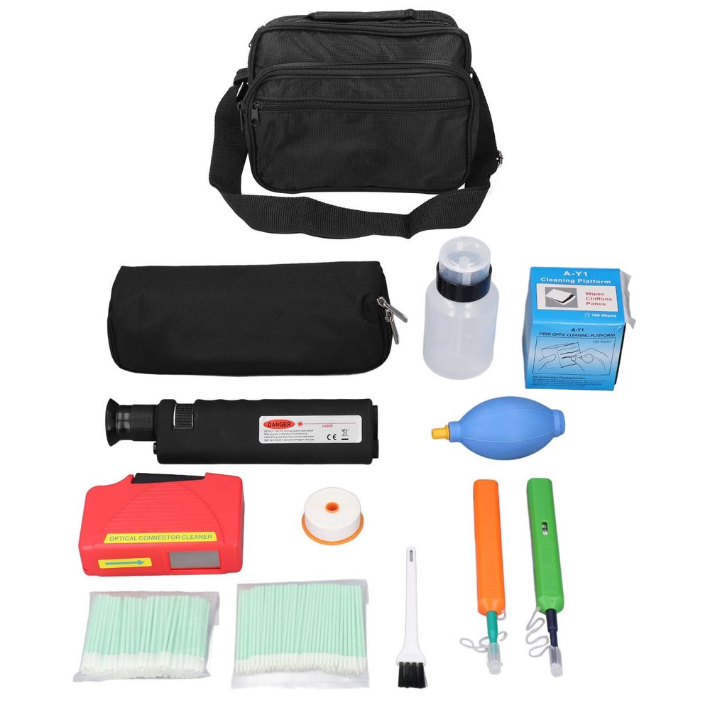 13-in-1 Fiber Optic Cleaning Kit with 400x Magnifier Comprehensive Cable Cleaner Tool for FC SC ST LC 1.25mm/2.5mm Interfaces