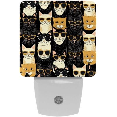 NEWzone Cats Glasses Night Light Plug into Wall with Dusk to Dawn Light Sensors, Warm Nightlights for Bedroom, Bathroom, Hallway, Kitchen, Gifts Ideal for Girls Boys