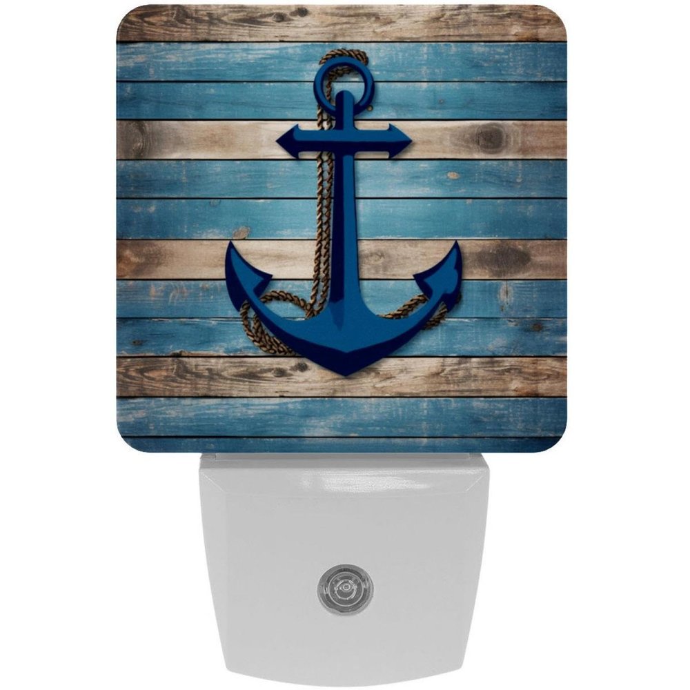NEWzone Anchor on a Wooden Planks Night Light Plug into Wall with Dusk to Dawn Sensor LED Nightlight for Kid Girls Boys Room Decor, Hallway, Kitchen, Bathroom, Nursery, Stairs