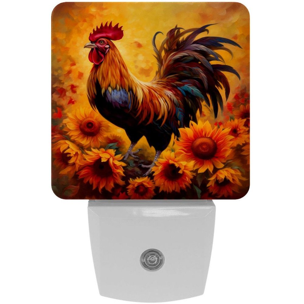 NEWzone Rooster Sunflowers Night Light Plug into Wall with Dusk to Dawn Light Sensors, Warm Nightlights for Bedroom, Bathroom, Hallway, Kitchen, Gifts Ideal for Girls Boys