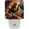 NEWzone Cat Riding Dinosaur Space Night Light for Kids 2 Pack, LED Plug into Wall Lights Dusk-to-Dawn Sensor, Nursery Nightlight for Kids Room, Bathroom, Bedroom Decor view 1