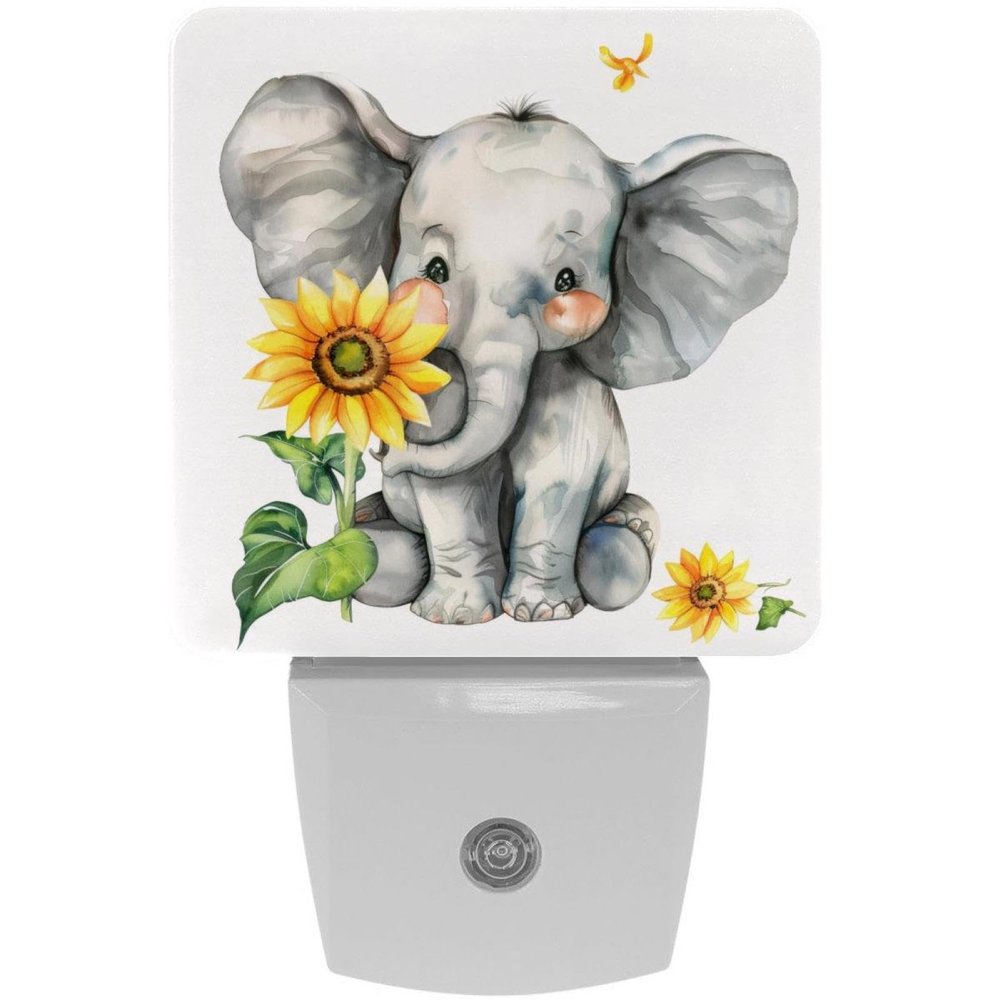 NEWzone Elephant and Sunflower Night Light Plug into Wall with Dusk to Dawn Light Sensors, Warm Nightlights for Bedroom, Bathroom, Hallway, Kitchen, Gifts Ideal for Girls Boys