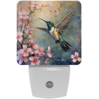 NEWzone Hummingbird Cherry Flower Night Light for Kids 2 Pack, LED Plug into Wall Lights Dusk-to-Dawn Sensor, Nursery Nightlight for Kids Room, Bathroom, Bedroom Decor