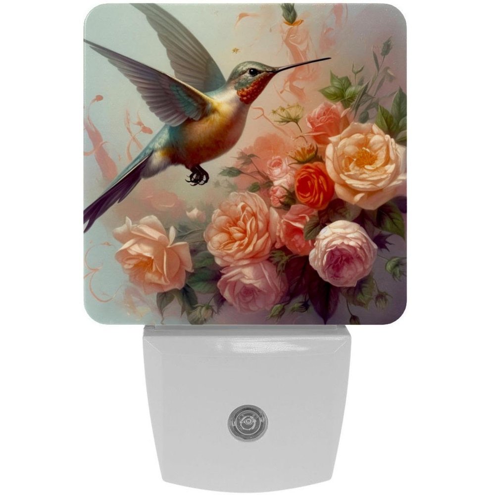 NEWzone Hummingbird and Roses Night Light Plug into Wall Decor 2 Pack, Decorative Night Light for Kids, Plug in Night Lights for Bedroom Living Room, Gift for Kids Adults