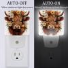 NEWzone Floral Highland Cow Night Light Plug into Wall for Girls Boys Room, Decorative Nightlights Auto Sensor Led Lights Wall Decor Gifts for Women Nightlight, 2 Pack view 2
