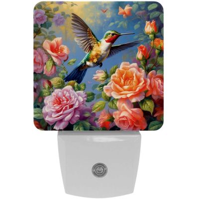 NEWzone Hummingbird Flower Night Light Plug into Wall for Girls Boys Room, Decorative Nightlights Auto Sensor Led Lights Wall Decor Gifts for Women Nightlight, 2 Pack