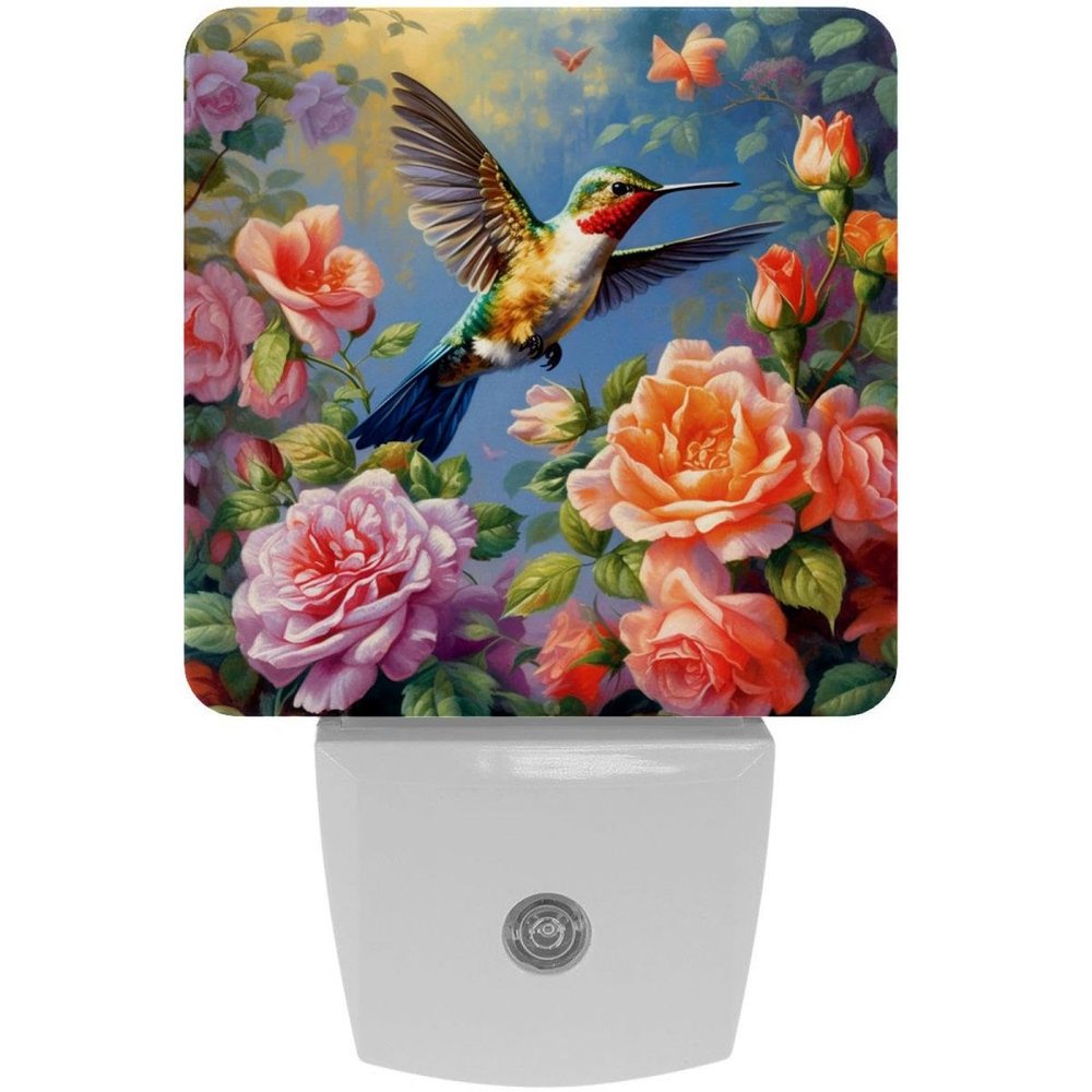 NEWzone Hummingbird Flower Night Light Plug into Wall for Girls Boys Room, Decorative Nightlights Auto Sensor Led Lights Wall Decor Gifts for Women Nightlight, 2 Pack