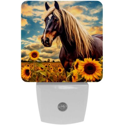 NEWzone Sunflowers Horse Night Light Plug into Wall with Dusk to Dawn Light Sensors, Warm Nightlights for Bedroom, Bathroom, Hallway, Kitchen, Gifts Ideal for Girls Boys