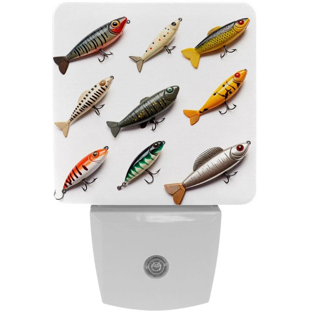 NEWzone Various Fishing Lures Night Light 0.5W, Plug in Night Lights for Boys Girls Led Night Light Dusk to Dawn Sensor Nightlight for Stairway/Hallway/Bedroom