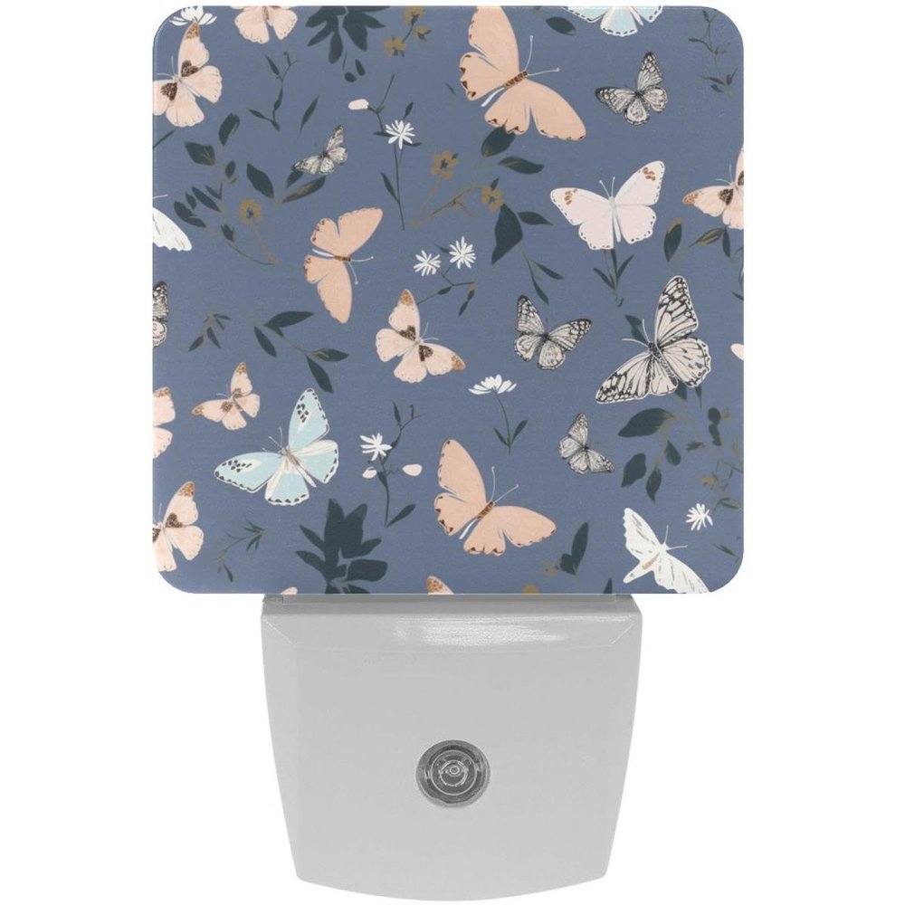 NEWzone Butterflies Florals Night Light Plug into Wall with Dusk to Dawn Light Sensors, Warm Nightlights for Bedroom, Bathroom, Hallway, Kitchen, Gifts Ideal for Girls Boys