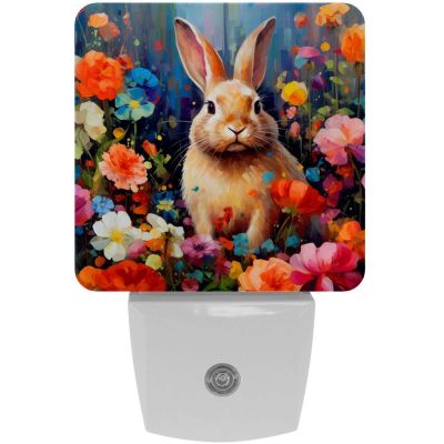NEWzone Rabbit and Flower Night Light Plug into Wall with Dusk to Dawn Light Sensors, Warm Nightlights for Bedroom, Bathroom, Hallway, Kitchen, Gifts Ideal for Girls Boys