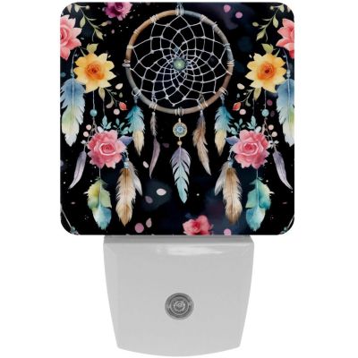NEWzone Dream Catcher Floral Night Light Plug into Wall for Girls Boys Room, Decorative Nightlights Auto Sensor Led Lights Wall Decor Gifts for Women Nightlight, 2 Pack