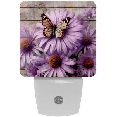 NEWzone Daisies Butterfly Wooden Plank Night Light Plug into Wall with Dusk to Dawn Light Sensors, Warm Nightlights for Bedroom, Bathroom, Hallway, Kitchen, Gifts Ideal for Girls Boys