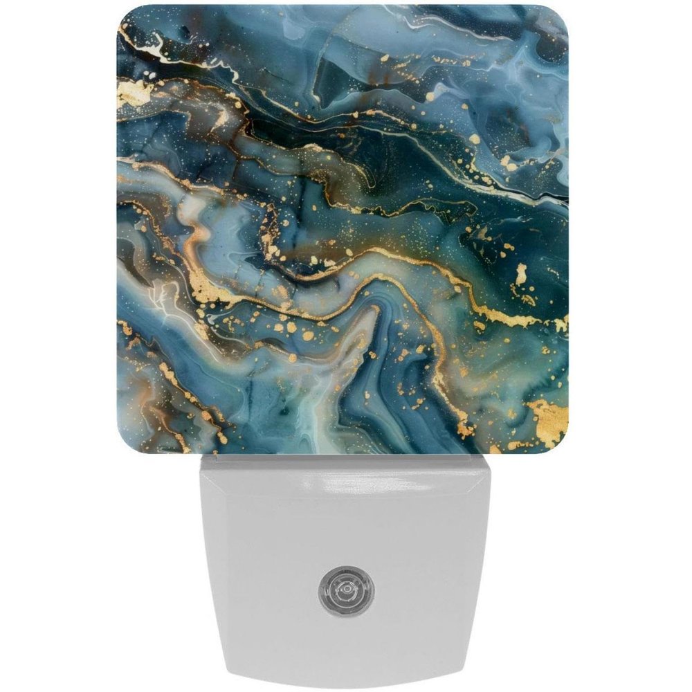 NEWzone Blue Marble with Gold Veins Night Light Plug into Wall Decor 2 Pack, Decorative Night Light for Kids, Plug in Night Lights for Bedroom Living Room, Gift for Kids Adults
