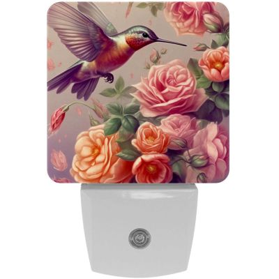 NEWzone Hummingbird Roses Night Light Plug into Wall with Dusk to Dawn Light Sensors, Warm Nightlights for Bedroom, Bathroom, Hallway, Kitchen, Gifts Ideal for Girls Boys