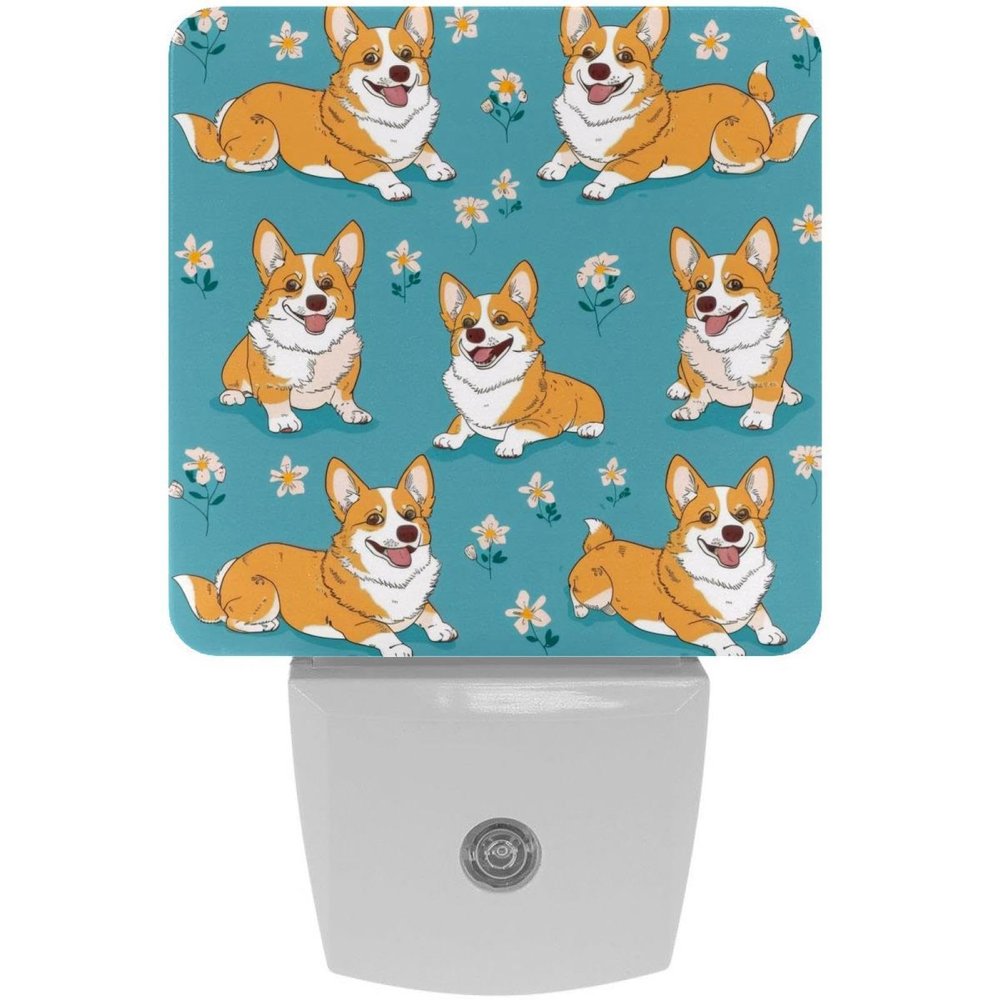 NEWzone Corgi Dogs Flower Night Light 0.5W, Plug in Night Lights for Boys Girls Led Night Light Dusk to Dawn Sensor Nightlight for Stairway/Hallway/Bedroom