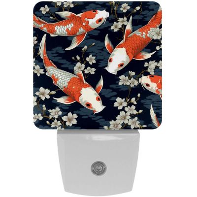 NEWzone Koi Fish Cherry Flower Night Light Plug into Wall with Dusk to Dawn Sensor LED Nightlight for Kid Girls Boys Room Decor, Hallway, Kitchen, Bathroom, Nursery, Stairs