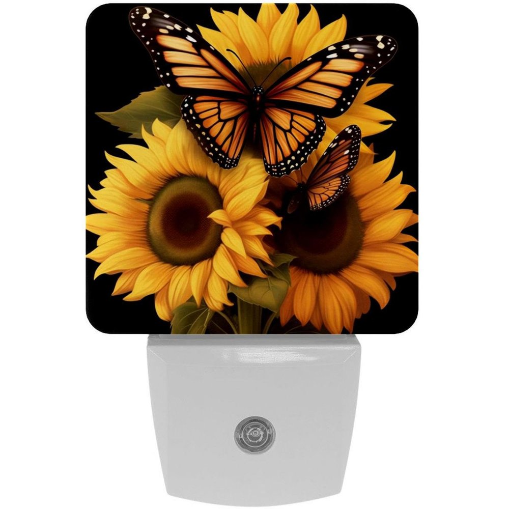 NEWzone Sunflowers Butterfly Night Light for Kids 2 Pack, LED Plug into Wall Lights Dusk-to-Dawn Sensor, Nursery Nightlight for Kids Room, Bathroom, Bedroom Decor