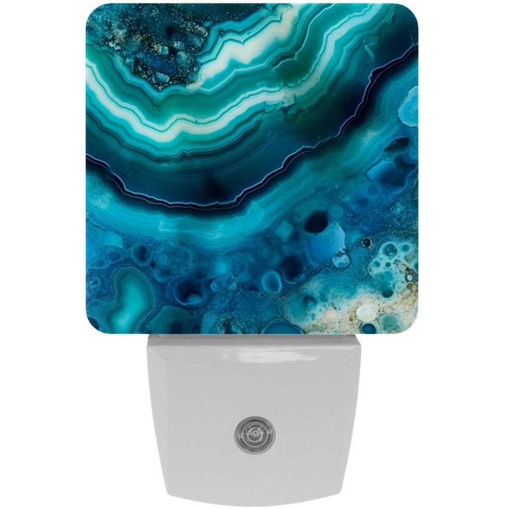 NEWzone Blue Marble Agate Night Light Plug into Wall for Girls Boys Room, Decorative Nightlights Auto Sensor Led Lights Wall Decor Gifts for Women Nightlight, 2 Pack
