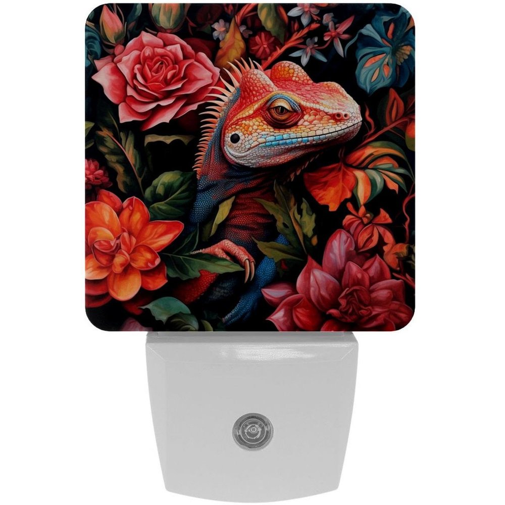NEWzone Chameleon Florals Night Light Plug into Wall Decor 2 Pack, Decorative Night Light for Kids, Plug in Night Lights for Bedroom Living Room, Gift for Kids Adults