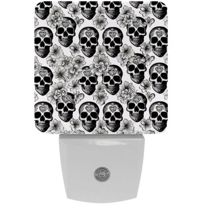 NEWzone White Skulls Florals Night Light Plug into Wall for Girls Boys Room, Decorative Nightlights Auto Sensor Led Lights Wall Decor Gifts for Women Nightlight, 2 Pack