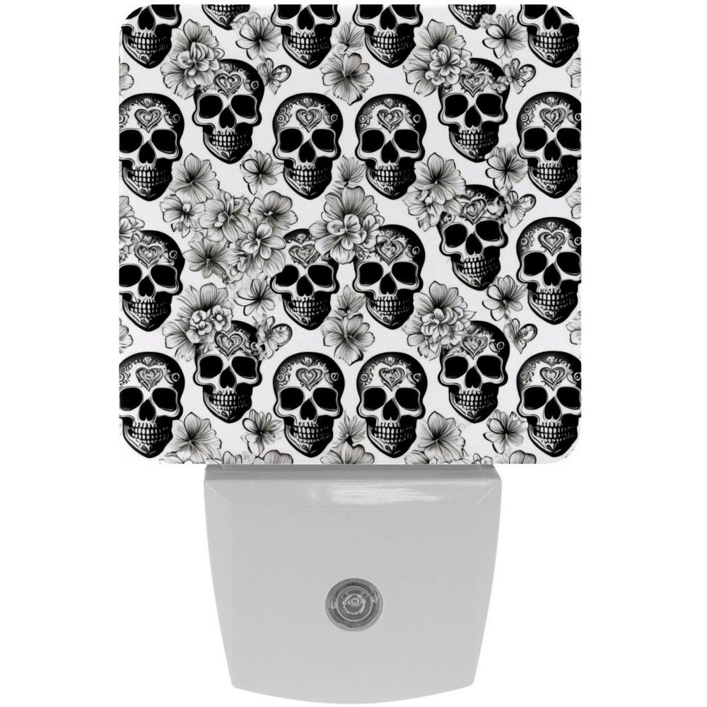NEWzone White Skulls Florals Night Light Plug into Wall for Girls Boys Room, Decorative Nightlights Auto Sensor Led Lights Wall Decor Gifts for Women Nightlight, 2 Pack