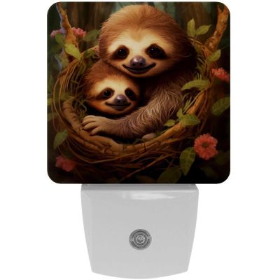 NEWzone Mom and Baby Sloth Night Light Plug into Wall with Dusk to Dawn Sensor LED Nightlight for Kid Girls Boys Room Decor, Hallway, Kitchen, Bathroom, Nursery, Stairs