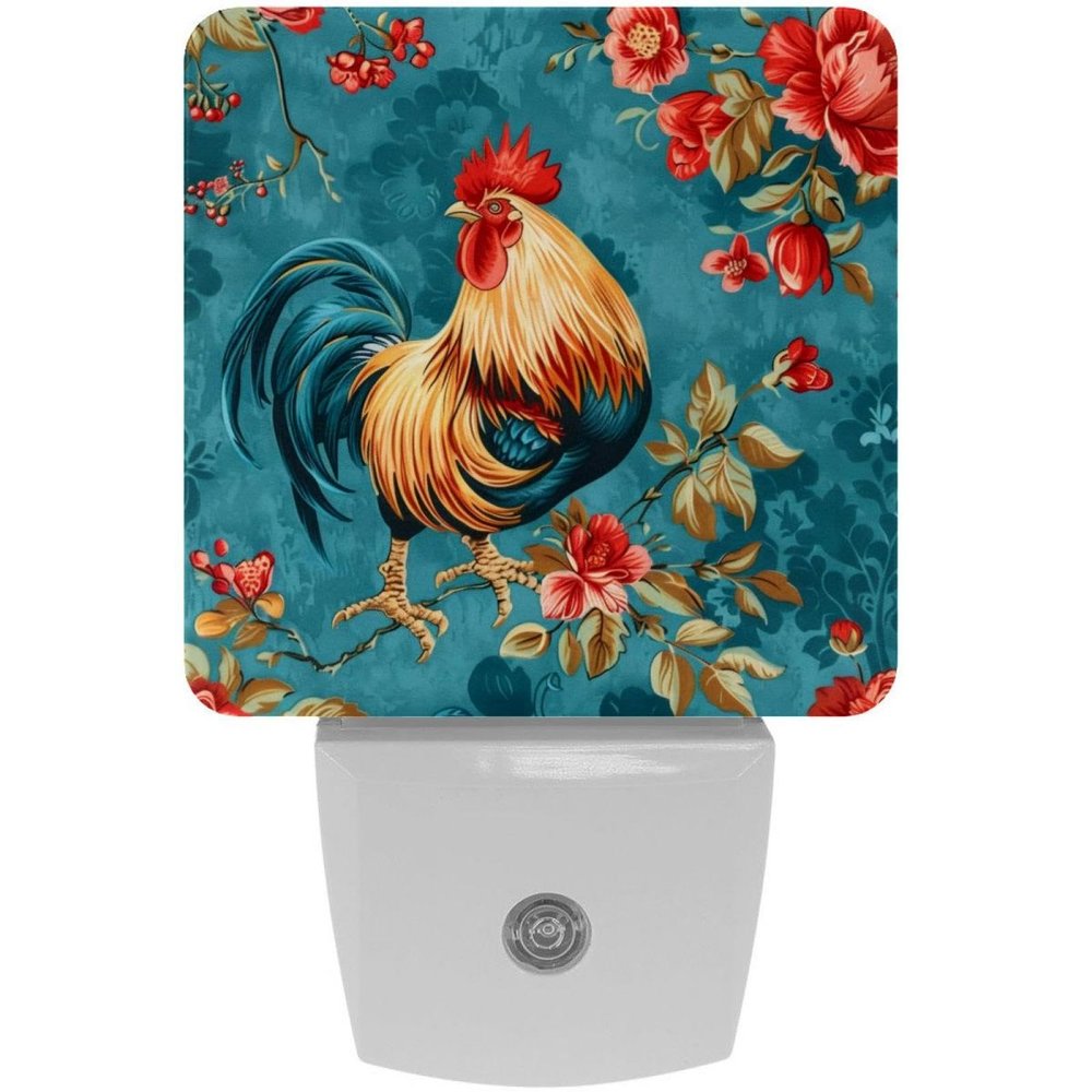 NEWzone Rooster Flowers Night Light Plug into Wall with Dusk to Dawn Light Sensors, Warm Nightlights for Bedroom, Bathroom, Hallway, Kitchen, Gifts Ideal for Girls Boys
