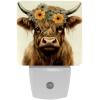 NEWzone Farm Cow Floral Night Light Plug into Wall with Dusk to Dawn Light Sensors, Warm Nightlights for Bedroom, Bathroom, Hallway, Kitchen, Gifts Ideal for Girls Boys view 1