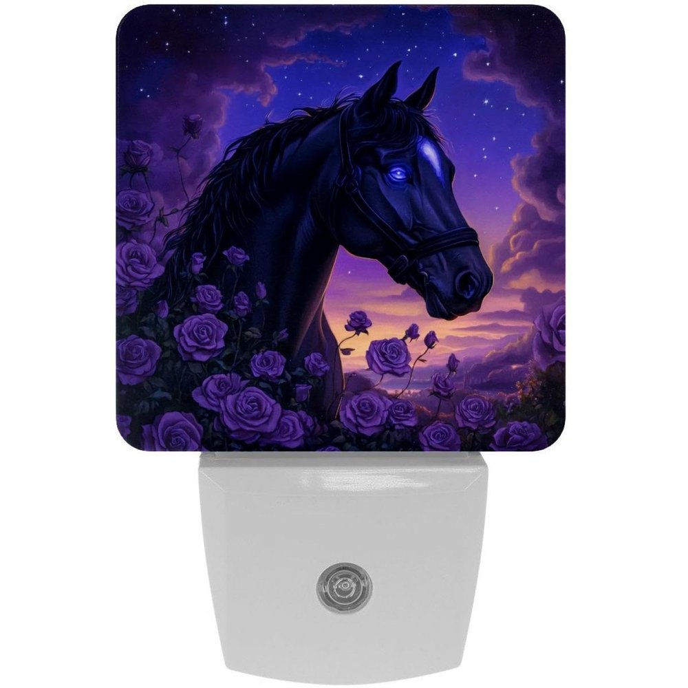 NEWzone Horse Rose Night Light Plug into Wall with Dusk to Dawn Sensor LED Nightlight for Kid Girls Boys Room Decor, Hallway, Kitchen, Bathroom, Nursery, Stairs