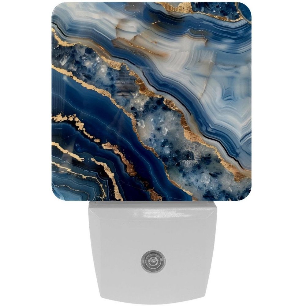 NEWzone Blue Marble Agate Brass Night Light Plug into Wall for Girls Boys Room, Decorative Nightlights Auto Sensor Led Lights Wall Decor Gifts for Women Nightlight, 2 Pack
