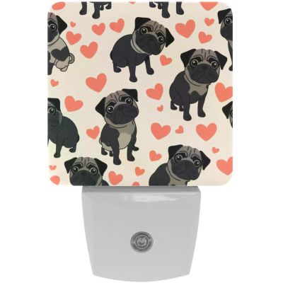 NEWzone Pugs Hearts Night Light Plug into Wall with Dusk to Dawn Light Sensors, Warm Nightlights for Bedroom, Bathroom, Hallway, Kitchen, Gifts Ideal for Girls Boys