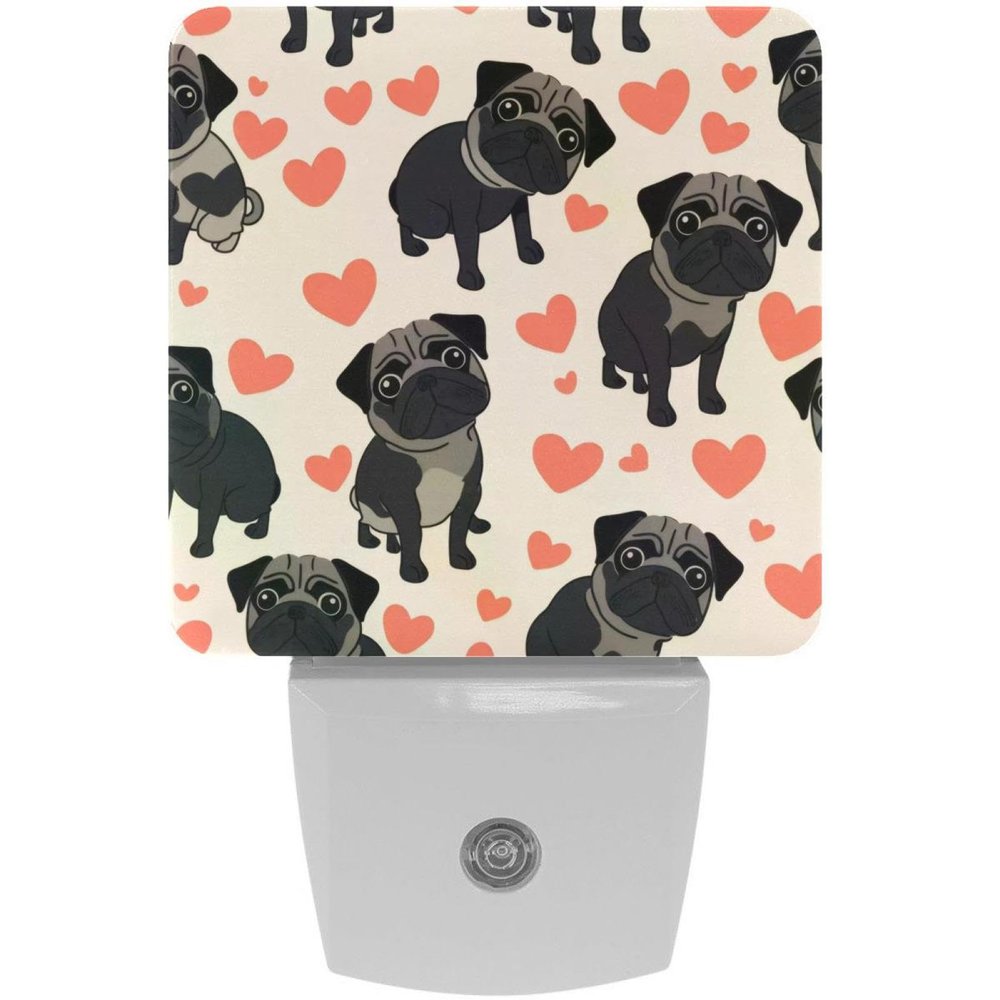 NEWzone Pugs Hearts Night Light Plug into Wall with Dusk to Dawn Light Sensors, Warm Nightlights for Bedroom, Bathroom, Hallway, Kitchen, Gifts Ideal for Girls Boys