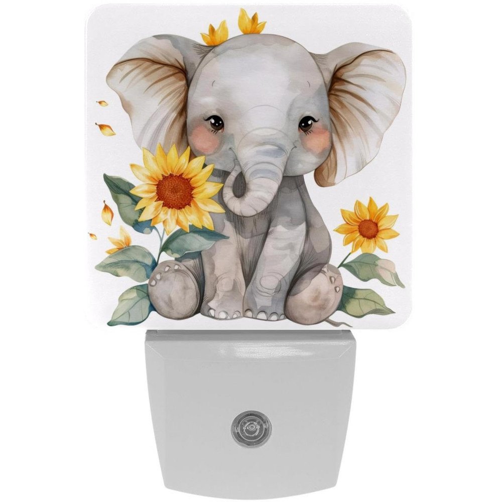 NEWzone Elephant Sunflowers Night Light 0.5W, Plug in Night Lights for Boys Girls Led Night Light Dusk to Dawn Sensor Nightlight for Stairway/Hallway/Bedroom