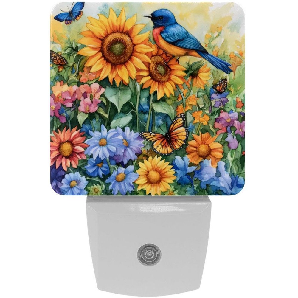 NEWzone Sunflowers Bird Butterfly Night Light Plug into Wall for Girls Boys Room, Decorative Nightlights Auto Sensor Led Lights Wall Decor Gifts for Women Nightlight, 2 Pack