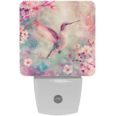 NEWzone Hummingbird Cherry Blossoms Night Light Plug into Wall for Girls Boys Room, Decorative Nightlights Auto Sensor Led Lights Wall Decor Gifts for Women Nightlight, 2 Pack
