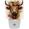 NEWzone Flower Highland Cow Night Light Plug into Wall with Dusk to Dawn Light Sensors, Warm Nightlights for Bedroom, Bathroom, Hallway, Kitchen, Gifts Ideal for Girls Boys view 1