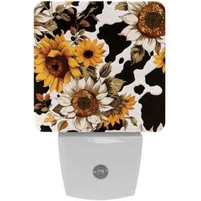 NEWzone Cow Print with Sunflowers Night Light Plug into Wall with Dusk to Dawn Light Sensors, Warm Nightlights for Bedroom, Bathroom, Hallway, Kitchen, Gifts Ideal for Girls Boys