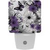 NEWzone Purple Daisy Butterflies Night Light Plug into Wall for Girls Boys Room, Decorative Nightlights Auto Sensor Led Lights Wall Decor Gifts for Women Nightlight, 2 Pack view 1