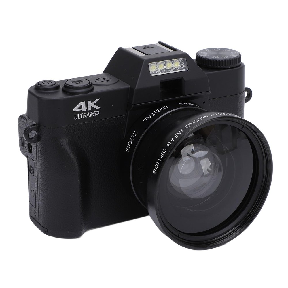 4K Digital Camera, 56MP 16X Digital Zoom 270 Deg Rotation Touchscreen Compact Camera for Photography Vlogging with 32GB SD Card Anti Shake Flash 2 Batteries