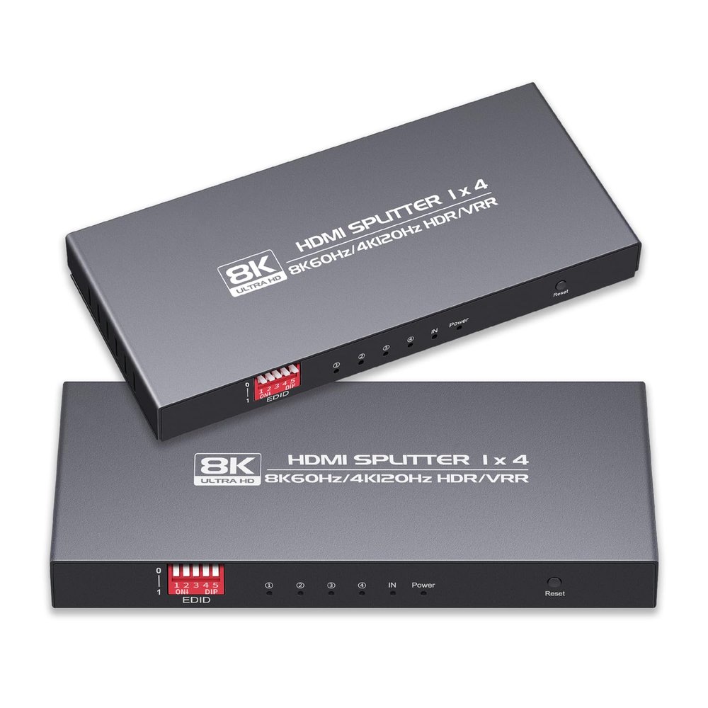 Diaogenlee 8K HDMI Splitter 1x4 8K@60Hz, 4K@120Hz, HDMI 2.1 Splitter 1 in 4 Out, Downscaler EDID Mode, hue Light sync, Compatible with Xbox Series X, PS4 Pro, PS5, Blu-ray Player