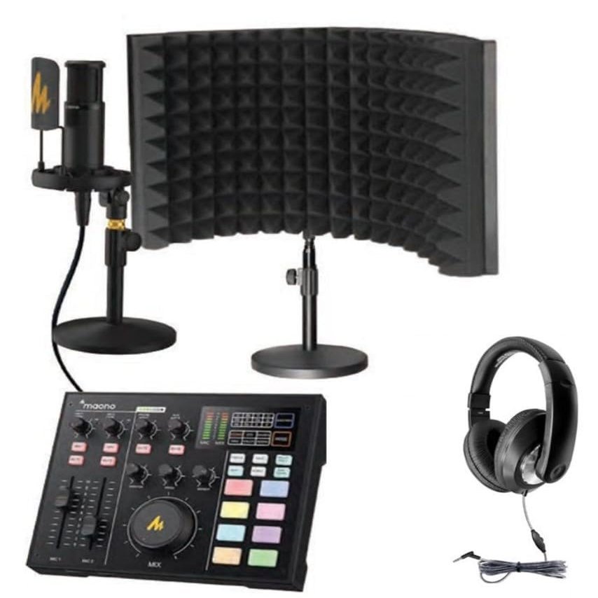 MPSK-CT2-XLR Media Production Studio Kit Content Creation Tools #2, Includes: Podcast Kit, Portable Mixer Production System, Headphones & XLR Microphone