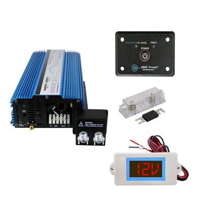 AIMS Power 2000 Watt Pure Sine Inverter with Automatic Transfer Switch 12 Volt DC to 120 Volt AC Includes Remote, Fuse Kit, and Volt Meter