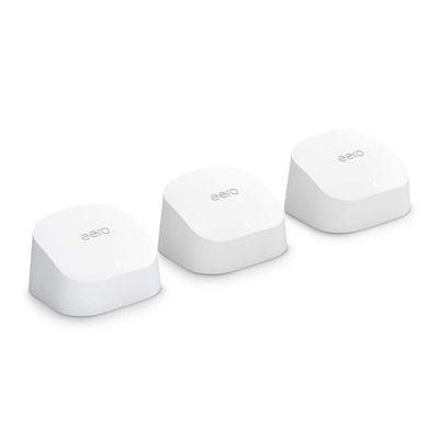 Amazon eero 6 mesh wifi system - Supports speeds up to 900 mbps, Coverage up to 4,500 sq. ft., Connect 75+ Devices, 3-pack (3 routers)