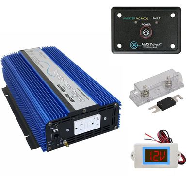 AIMS Power 2000 Watt Pure Sine Inverter 12 Volt DC to 120 Volt AC Includes Remote, Fuse Kit, and Battery Volt Meter