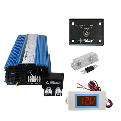 AIMS Power 1200 Watt Pure Sine Inverter with Automatic Transfer Switch 12 Volt DC to 120 Volt AC Includes Remote, Fuse Kit, and Volt Meter
